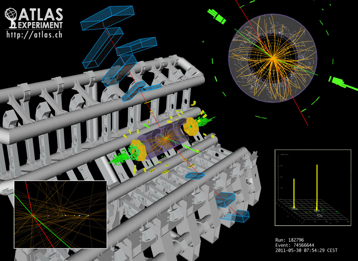 An image from an ATLAS experiment at the Large Hadron Collider. The image was generated by the Pitt-developed software. 